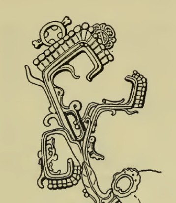 Yax glyph just below head of snake-Palenque House D